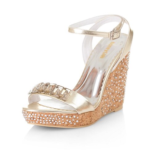 Leather Wedge Heel Sandals / Pumps Party / Evening Shoes With Rhinestone (More Colors)