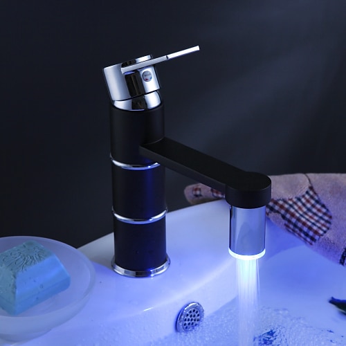 Badrum Tvättställ Kran - LED Målning Centerset Ett hål / Singel Handtag Ett hål