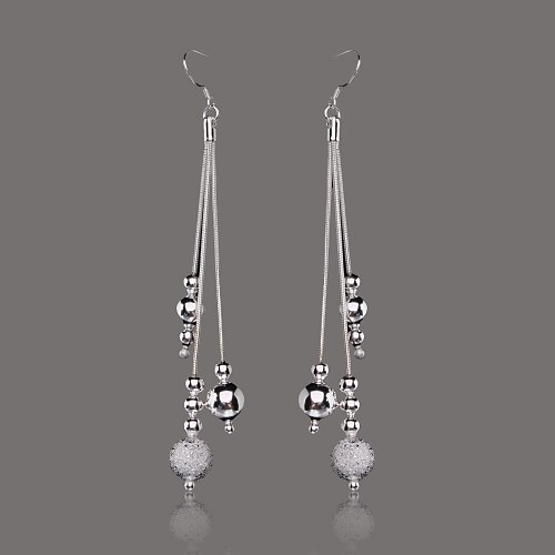 Gorgeous Silver Plate Three Chain Beads Earring