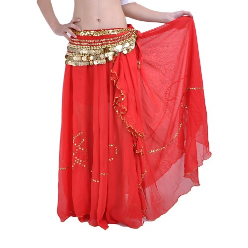 

Belly Dance Skirt Beading Women's Performance Dropped Chiffon