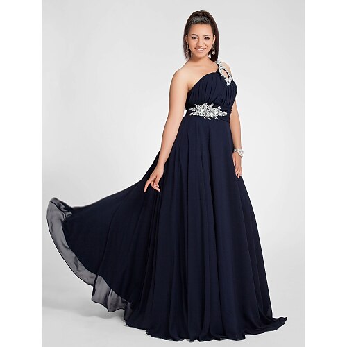 

A-Line Cut Out Dress Prom Sweep / Brush Train Sleeveless One Shoulder Chiffon with Ruched Beading 2022 / Formal Evening / Open Back