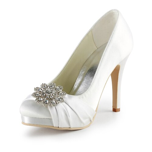 Las bombas de raso con tacón de aguja de cristal / volantes zapatos de las mujeres del banquete de boda