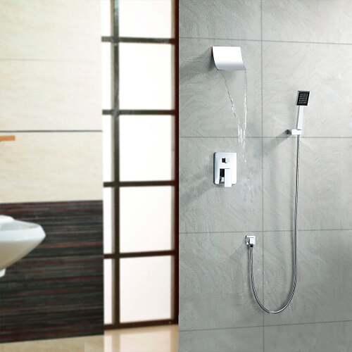 Bathtub Faucet - Contemporary Chrome Shower System Ceramic Valve / Brass / Single Handle Five Holes Bath Shower Mixer Taps