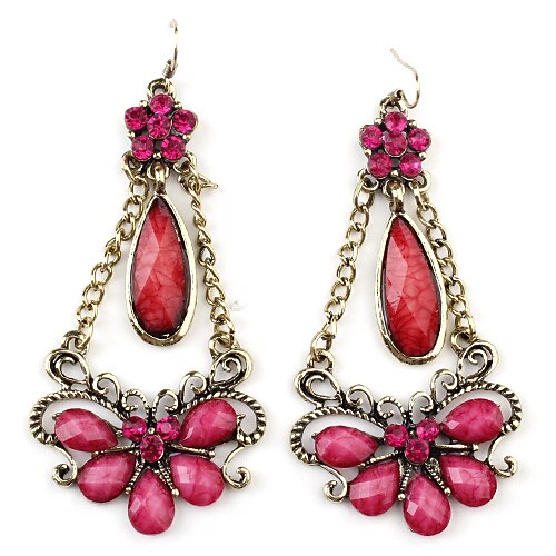 Water-Drop with Butterfly Style Retro Earrings for Women (Rose)
