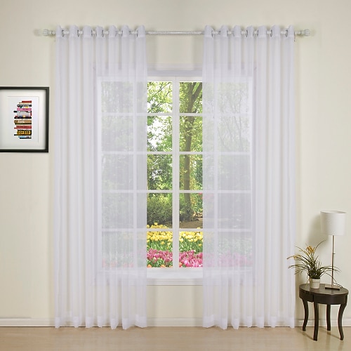 Cortina de ventana semitransparente tratamientos de ventana ojal blanco de 2 paneles para sala de estar dormitorio