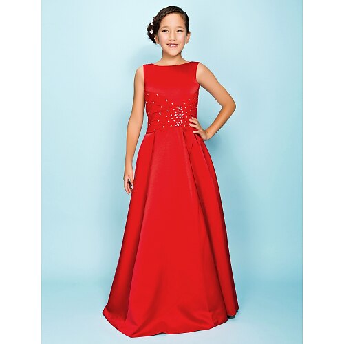 

Princess Floor Length Bateau Neck Satin Junior Bridesmaid Dresses&Gowns With Criss Cross Wedding Party Dresses 4-16 Year