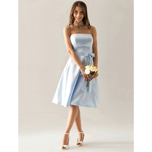 

A-Line Bridesmaid Dress Strapless Sleeveless Elegant Knee Length Satin with Sash / Ribbon / Bow(s) 2022