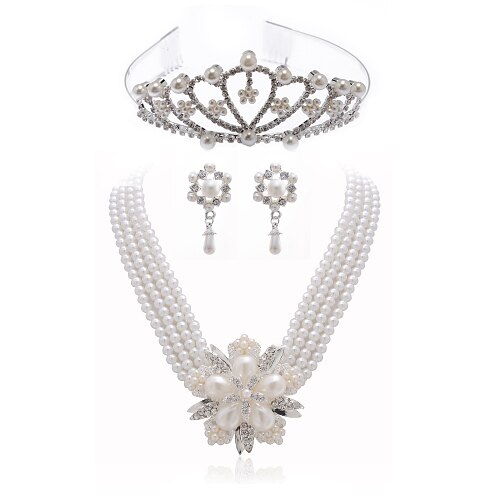 gorgeous Kristallen mit Nachahmungen von Perlen Schmuck-Set, einschließlich Kette, Ohrringe und Tiara