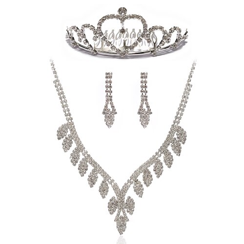 mooie strass bruiloft sieraden set, inclusief ketting, tiara en oorbellen