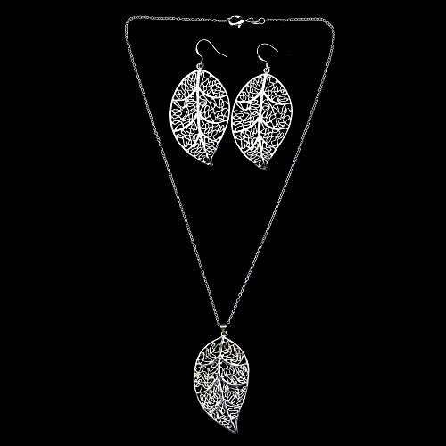 set de bijuterii de argint placat cu femei frumoase, mari frunze, inclusiv colier, cercei