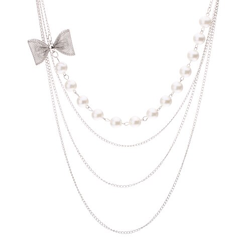 3. Vrstvy Pearl Bowknot Dlouhý náhrdelník