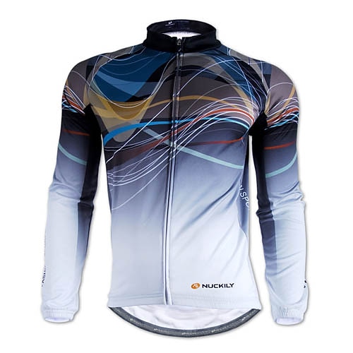 

Nuckily Men's Cycling Jersey Long Sleeve Winter Bike Jersey Top with 3 Rear Pockets Mountain Bike MTB Road Bike Cycling Thermal Warm Breathable Front Zipper Wearable Gray Stripes Polyester Sports