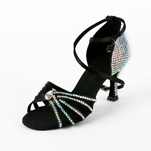Women's Rhinestone / Satin Upper Ankle Strap Salsa / Latin Dance Performance Shoes With Pearl