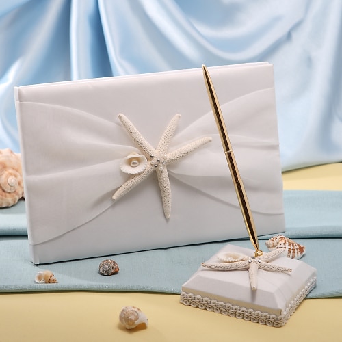 

Beach Theme Guest Book / Pen Set 53 Starfish and Seashell Polyester