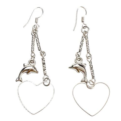 Dolphin Peach Heart Shape Platinum Earrings