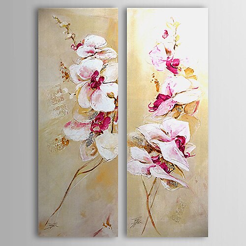 Hang-pictate pictură în ulei Pictat manual - Floral / Botanic Modern Includeți cadru interior / Stretched Canvas