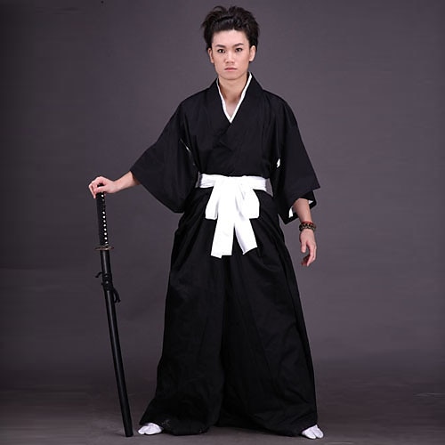 Inspirat de Tradițională japoneză Războinicul japonez Anime Costume Cosplay Japoneză Costume Cosplay Chimono Lenjerie de Corp Centură Haina Kimono Pentru Bărbați Pentru femei / Pantaloni Hakama