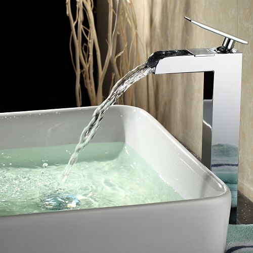 Ванная раковина кран - Водопад Хром По центру Одно отверстие / Одной ручкой одно отверстиеBath Taps