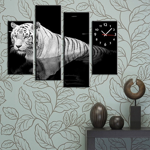 Modern Style Tiger Wall Clock in Canvas Set of 4