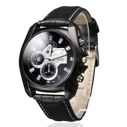 Men's Wrist Watch Aviation Watch Quartz Quilted PU Leather Black Casual Watch Analog Charm Classic - Black