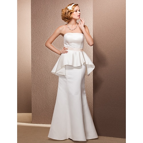 

Mermaid / Trumpet Wedding Dresses Strapless Floor Length Satin Sleeveless with 2022