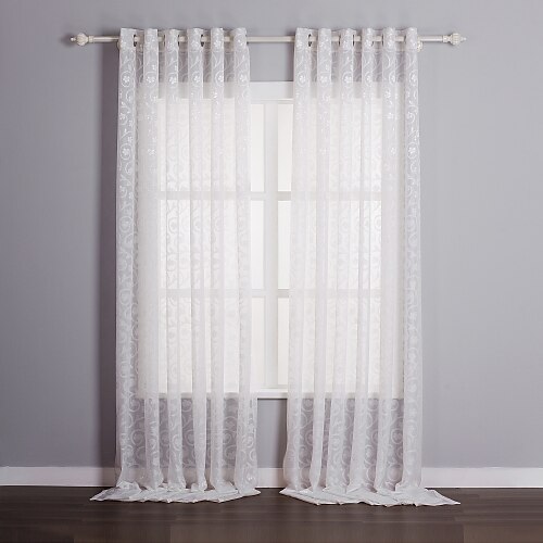 Sheer Curtains Shades Two Panels Living Room Solid Colored 100% Polyester / Polyester Print