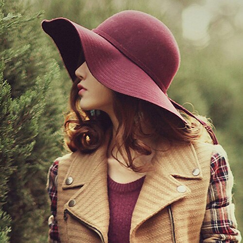 lana tweed moda de las mujeres sombrero de ala ancha