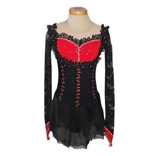 

Figure Skating Dress Women's Ice Skating Dress Outfits Patchwork Mesh Spandex High Elasticity Competition Skating Wear Handmade Crystal / Rhinestone Long Sleeve / Winter