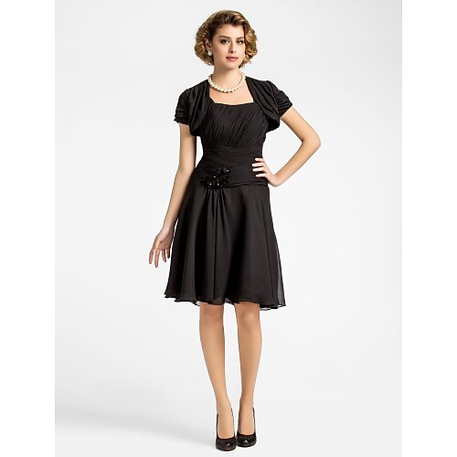 

A-Line Mother of the Bride Dress Wrap Included Spaghetti Strap Knee Length Chiffon Short Sleeve with Criss Cross Draping Side Draping 2022