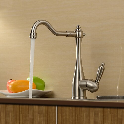 Deck Mounted Single Handle One Hole with Nickel Brushed Kitchen faucet