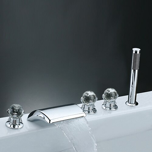 Смеситель для ванны - Современный Хром Римская ванна Керамический клапан Bath Shower Mixer Taps / Латунь / Три ручки пять отверстий