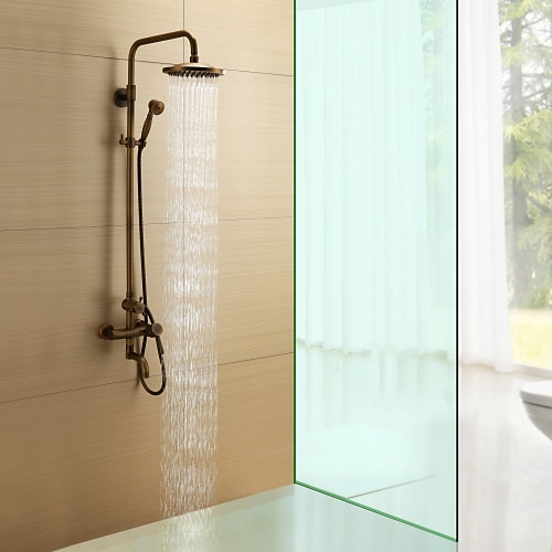 ברז למקלחת - עתיקה פליז עתיק מערכת למקלחת שסתום קרמי Bath Shower Mixer Taps / חורים שלוש ידית אחת