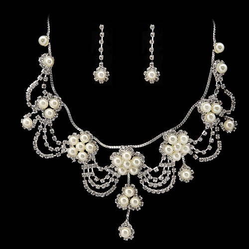 frumos stras / imitație perla de mireasă set de bijuterii - 17 inch colier cu cercei