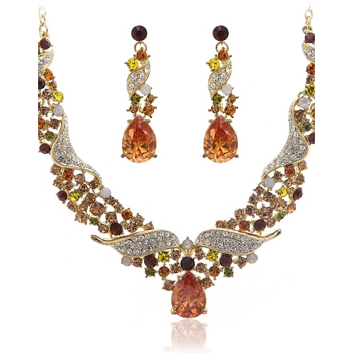Amazing Gold Alloy And  Czech Rhinestones Jewelry Set Including Necklace And Earrings
