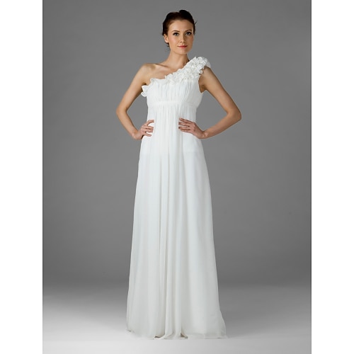 

Sheath / Column Bridesmaid Dress One Shoulder Sleeveless Elegant Floor Length Chiffon with Ruffles / Draping 2022
