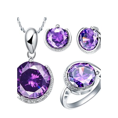 Fine 18K Gorgeous Rhinestone With Purple Crystal Plated Women's Including Pendant Earrings Rings