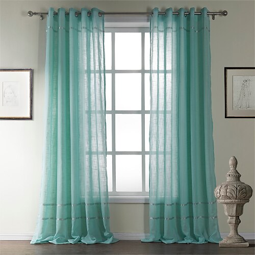 Two Panels Curtain Neoclassical , Stripe Living Room Cotton Material Sheer Curtains Shades Home Decoration For Window