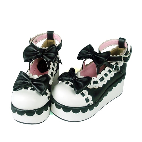 Damen Schuhe Shiro& Kuro Handgemacht Keilabsatz Schuhe Schleife 7 cm Schwarz Rot PU - Leder / Polyurethan Leder Polyurethan Leder Halloweenkostüm