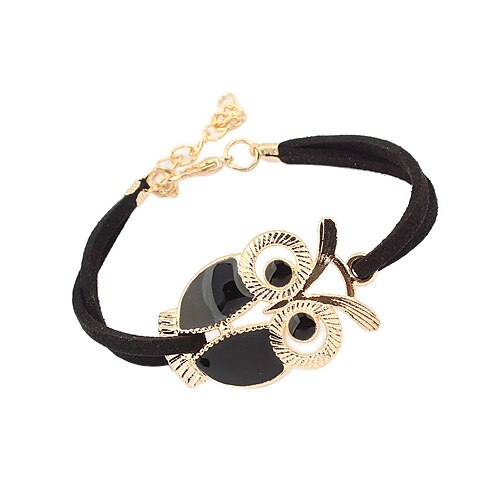 Damen Bettelarmband Vintage Armbänder Lederarmbänder Eule damas Grundlegend Retro nette Art Leder Armband Schmuck Weiß / Schwarz / Rot Für Weihnachts Geschenke Alltag Normal Sport / Feder