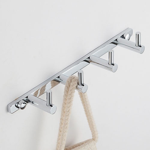 

Brass Robe Hook Wall Mount Entryway Storage Rack for Jackets Coats Hats Scarves - 4 Hooks Contemporary Chrome
