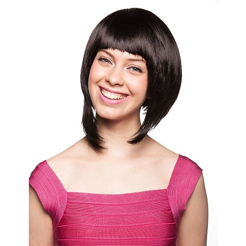 Capless Bob Style High Temperature Wire Black Hair Wig
