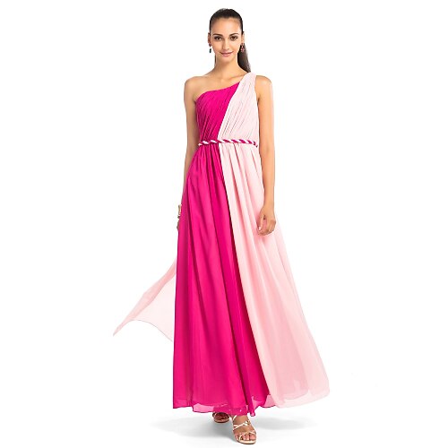 

Ball Gown Open Back Dress Prom Floor Length Sleeveless One Shoulder Chiffon with Draping Side Draping 2022 / Formal Evening