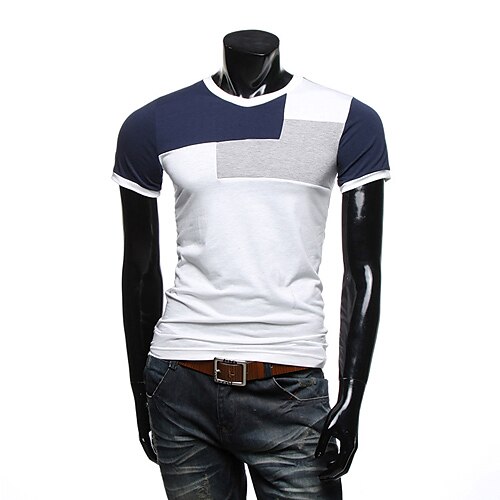 INMUR Blue V Neck Color Splice T Shirt