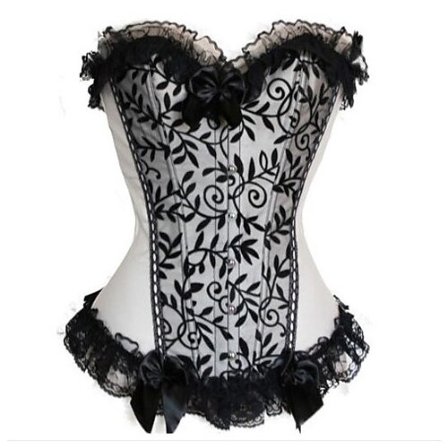 Gris clair et noir Floral Lace Gothic Lolita Corset