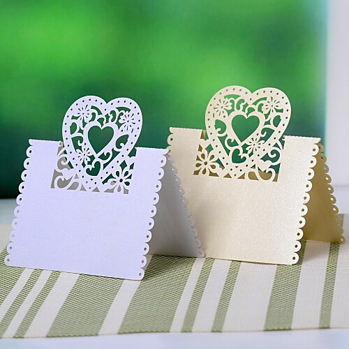 Place Cards and Holders Heart Hollow-out Place Card - Set of 12 (More Colors)