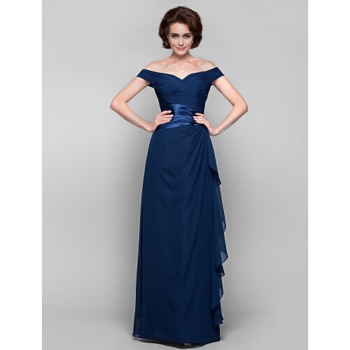 

Sheath / Column Mother of the Bride Dress Open Back Off Shoulder Floor Length Chiffon Sleeveless with Criss Cross 2022