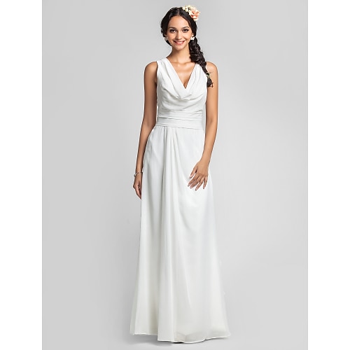 

Sheath / Column Bridesmaid Dress Cowl Neck Sleeveless Elegant Floor Length Chiffon with Ruched / Side Draping 2022