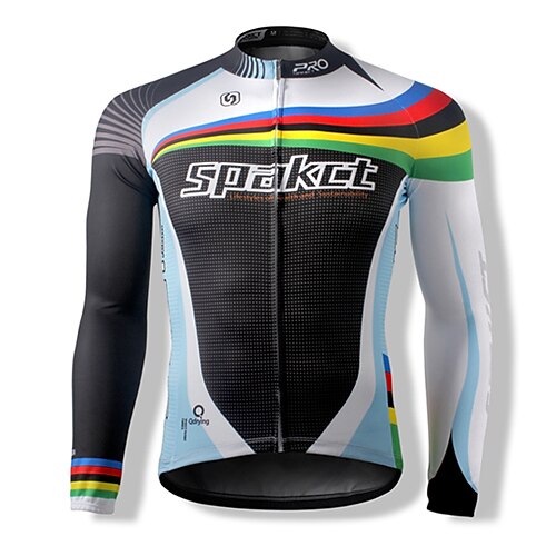 SPAKCT Unisex Long Sleeve Cycling Jersey Stripe Bike Top, Windproof Breathable Thermal / Warm 100% Polyester / Quick Dry / Quick Dry / Expert / Race Fit / Italy Imported Ink