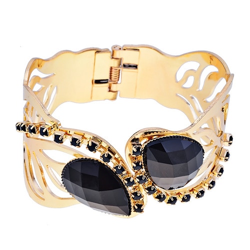 

Lureme oca de metal Folha withTearshape Rhinestone Bangle dobradiça