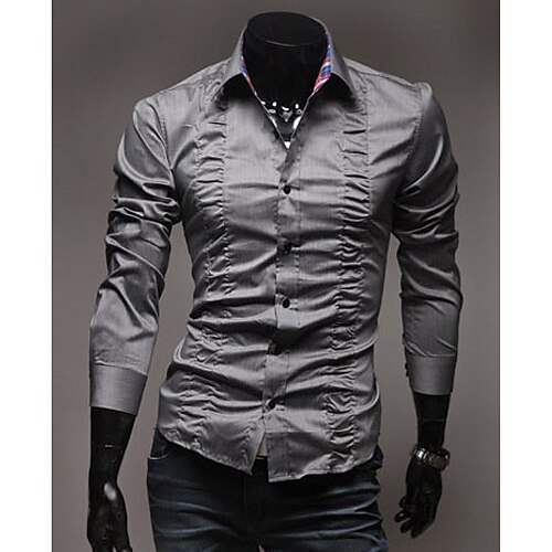Men's Solid Casual Shirt,Cotton Blend Long Sleeve Black / White / Gray